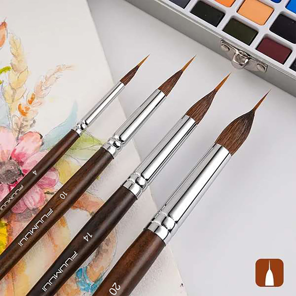 Set profesional de 4 pinceles Fuumuui punta extendida de pelo de marta natural