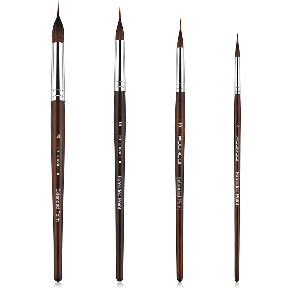Set profesional de 4 pinceles Fuumuui punta extendida de pelo de marta natural