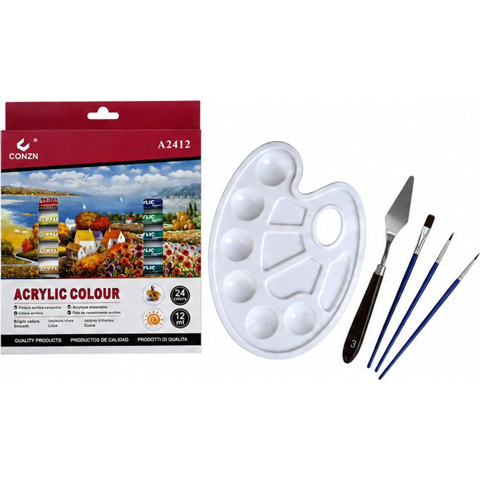 SET PINTURA ACRILICA + PINCEL 24 PCS