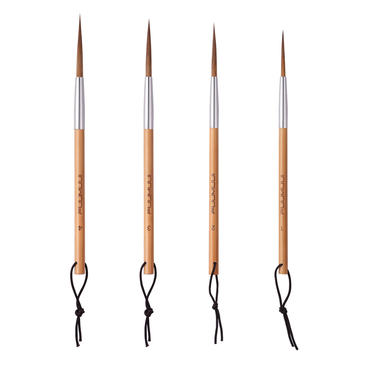 Set de 4 pinceles Fuumuui punta larga, pelo de marta natural y fibra sintética