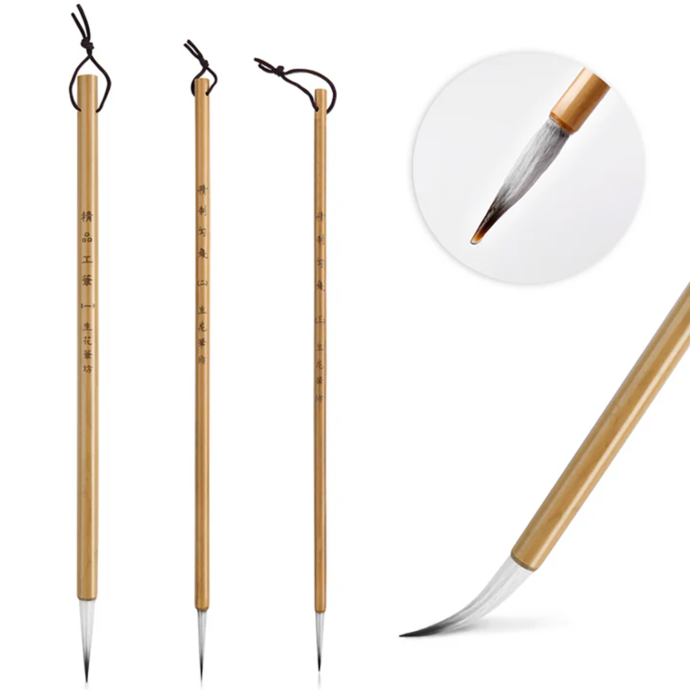 Set de 3 pinceles de caligrafía china Fuumuui de pelo natural