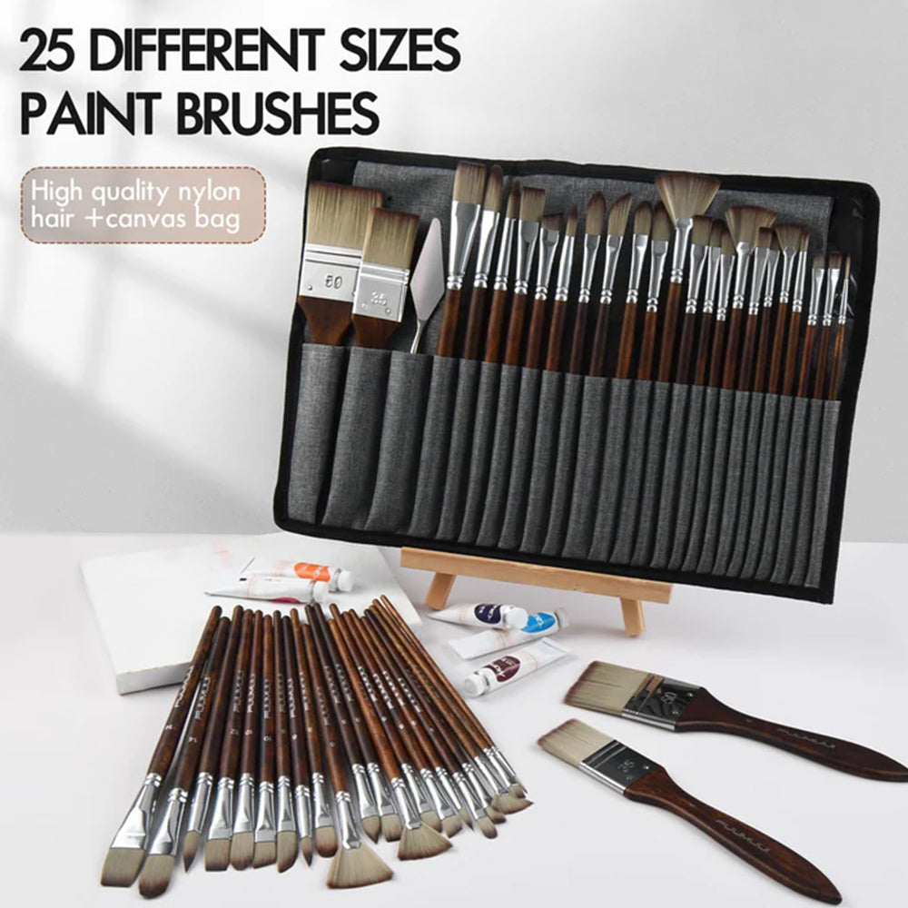 Set profesional de 25 pinceles Fuumuui de pelo de nylon para acrílico