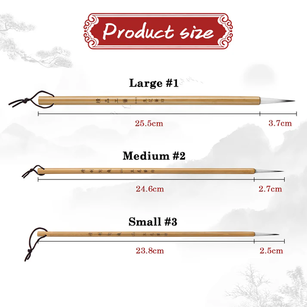 Set de 3 pinceles de caligrafía china Fuumuui de pelo natural