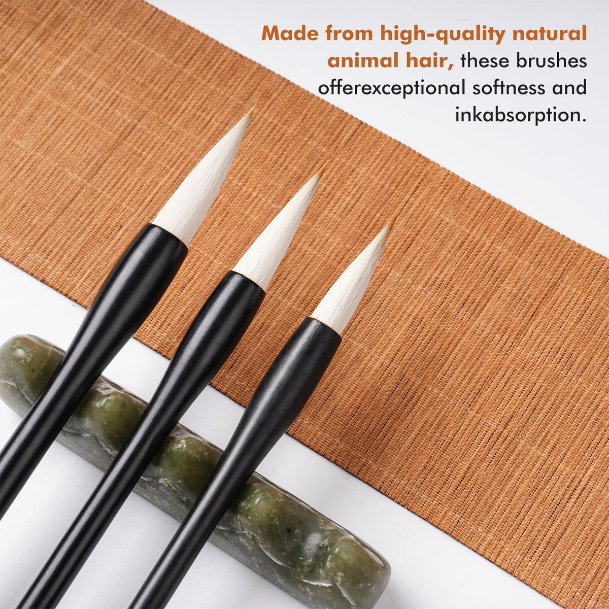 Set de 3 pinceles de caligrafía Fuumuui para acuarela y tinta, mango negro