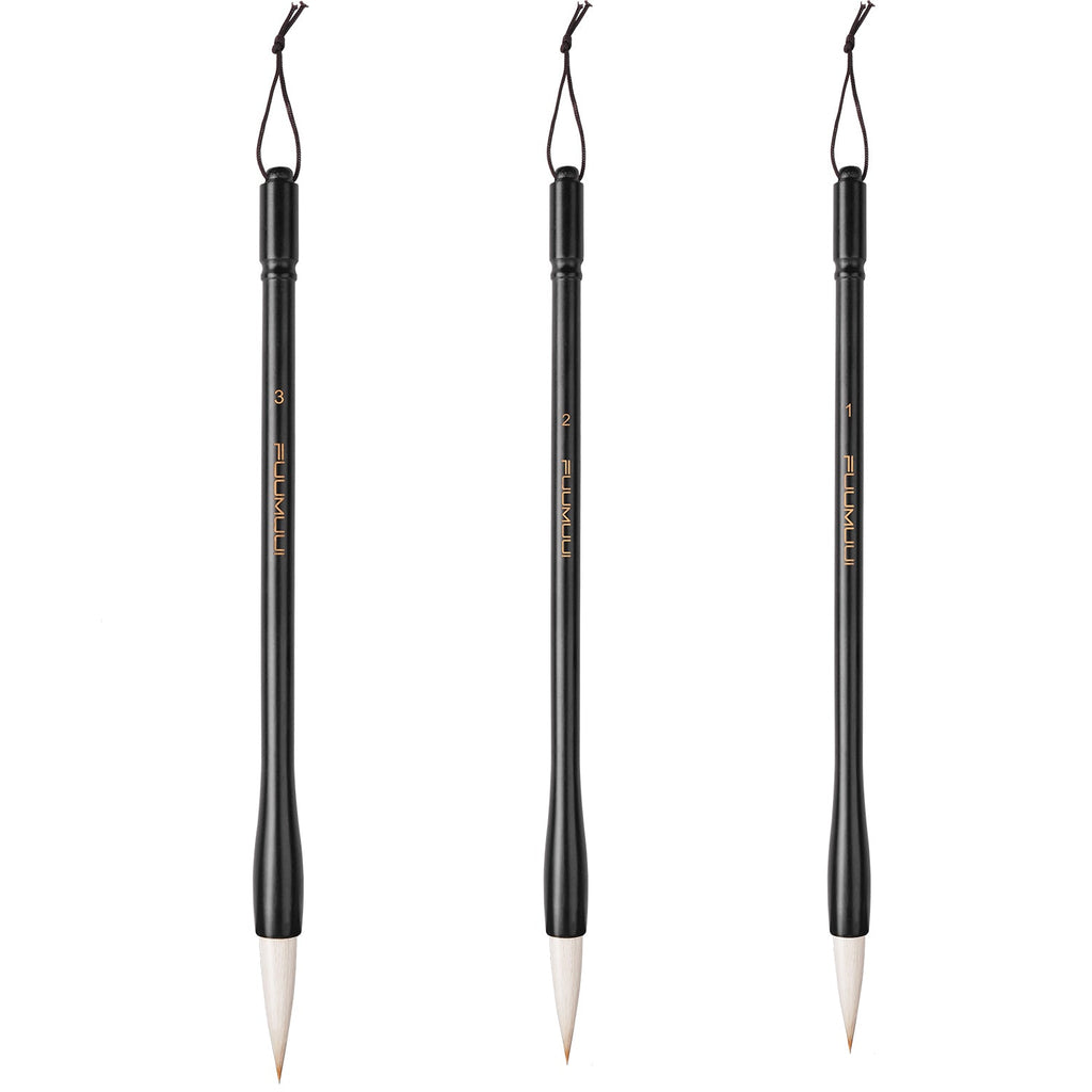 Set de 3 pinceles de caligrafía Fuumuui para acuarela y tinta, mango negro