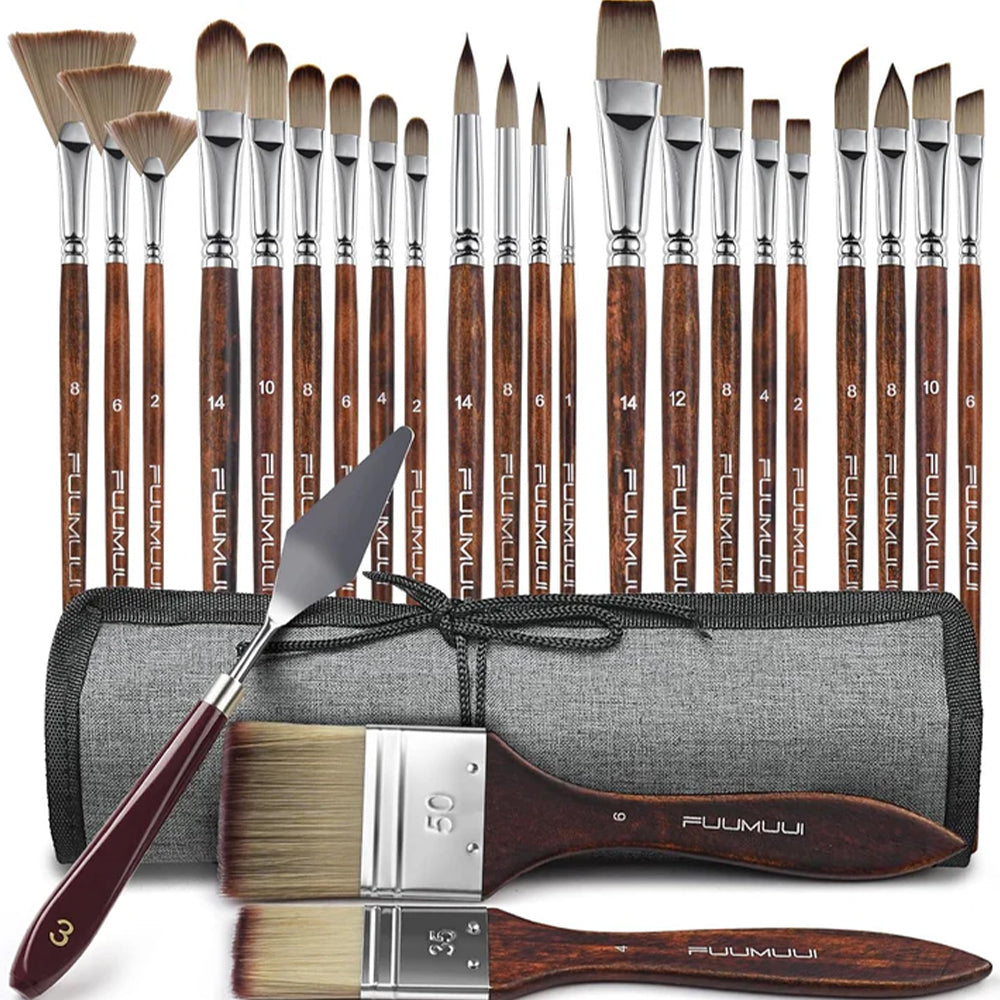 Set profesional de 25 pinceles Fuumuui de pelo de nylon para acrílico