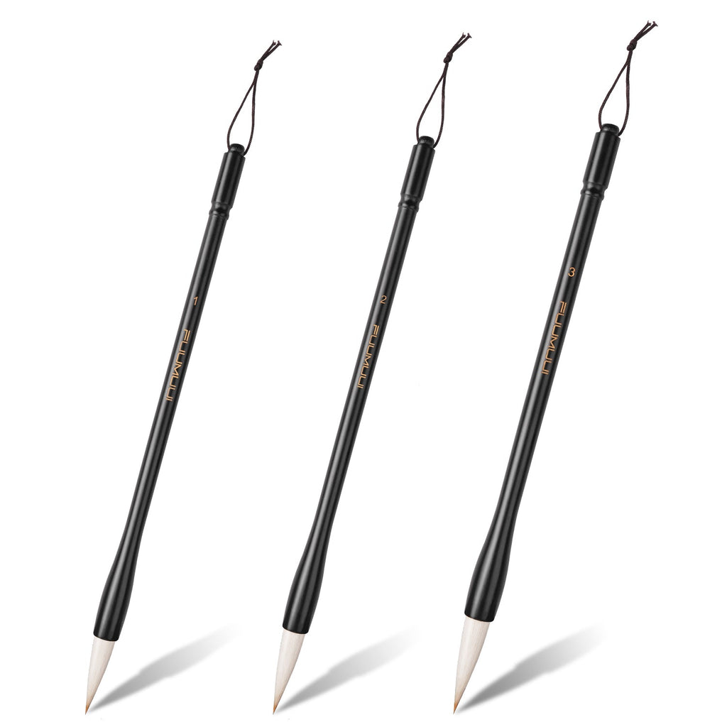 Set de 3 pinceles de caligrafía Fuumuui para acuarela y tinta, mango negro
